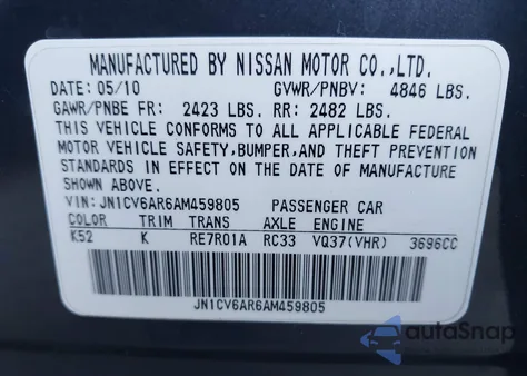 2010 Infiniti G37X from USA, damaged, VIN JN1CV6AR6AM459805